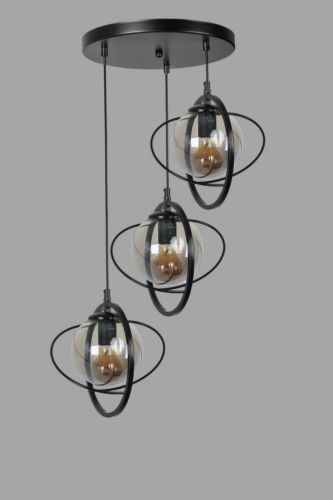 Candeeiro de Teto – 30 cm – Preto e Fumê – Metal