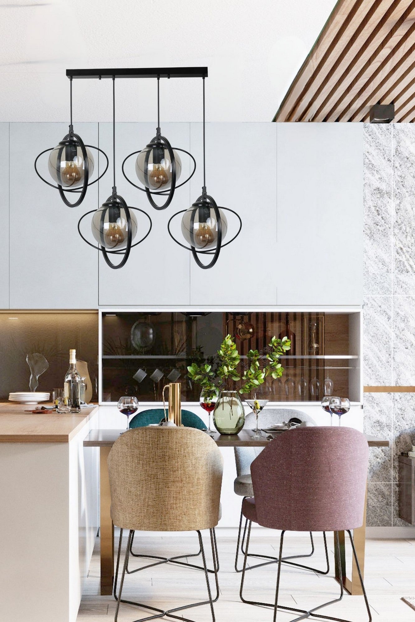 Candeeiro de Teto – 70 cm – Preto e Fumaça – Metal