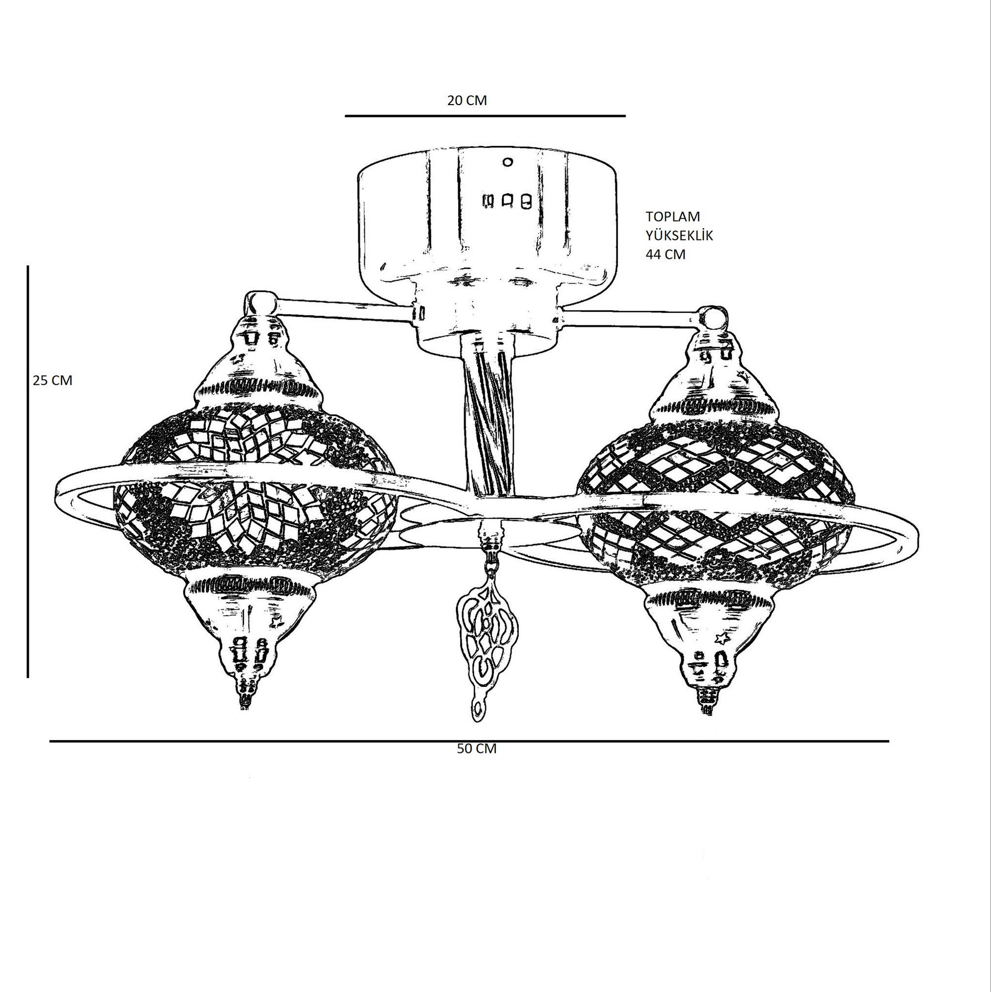 Candeeiro de Teto – 44 cm – Multicolorido – Metal e vidro