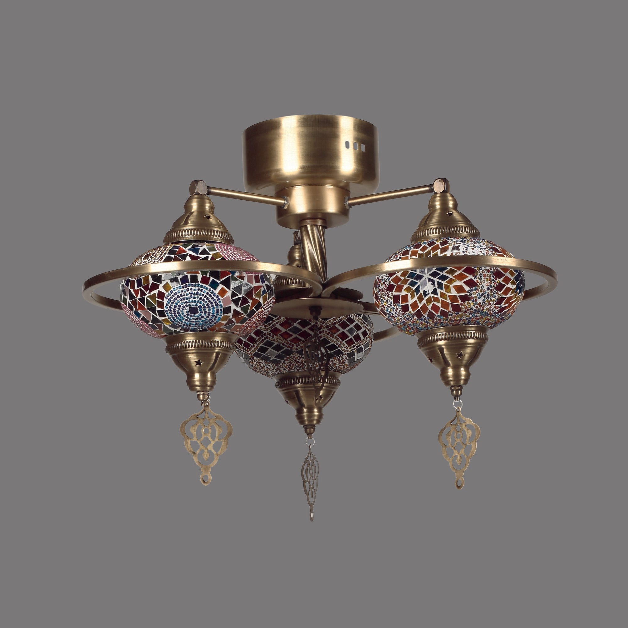 Candeeiro de Teto – 44 cm – Multicolorido – Corpo metálico e cúpula de vidro