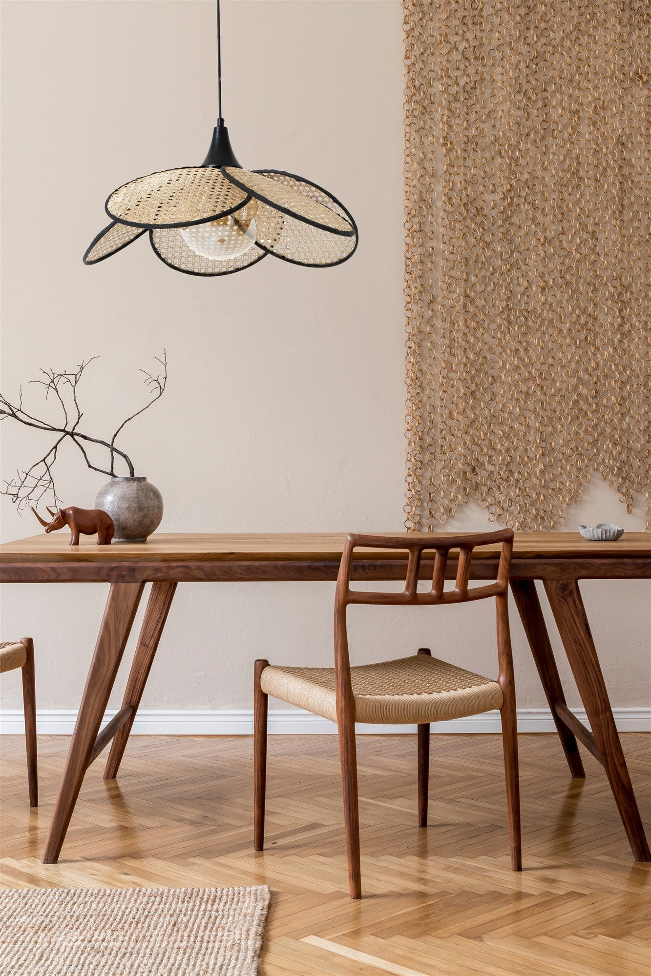 Candeeiro de Teto – 45 cm – Fumaça e Bege – Metal