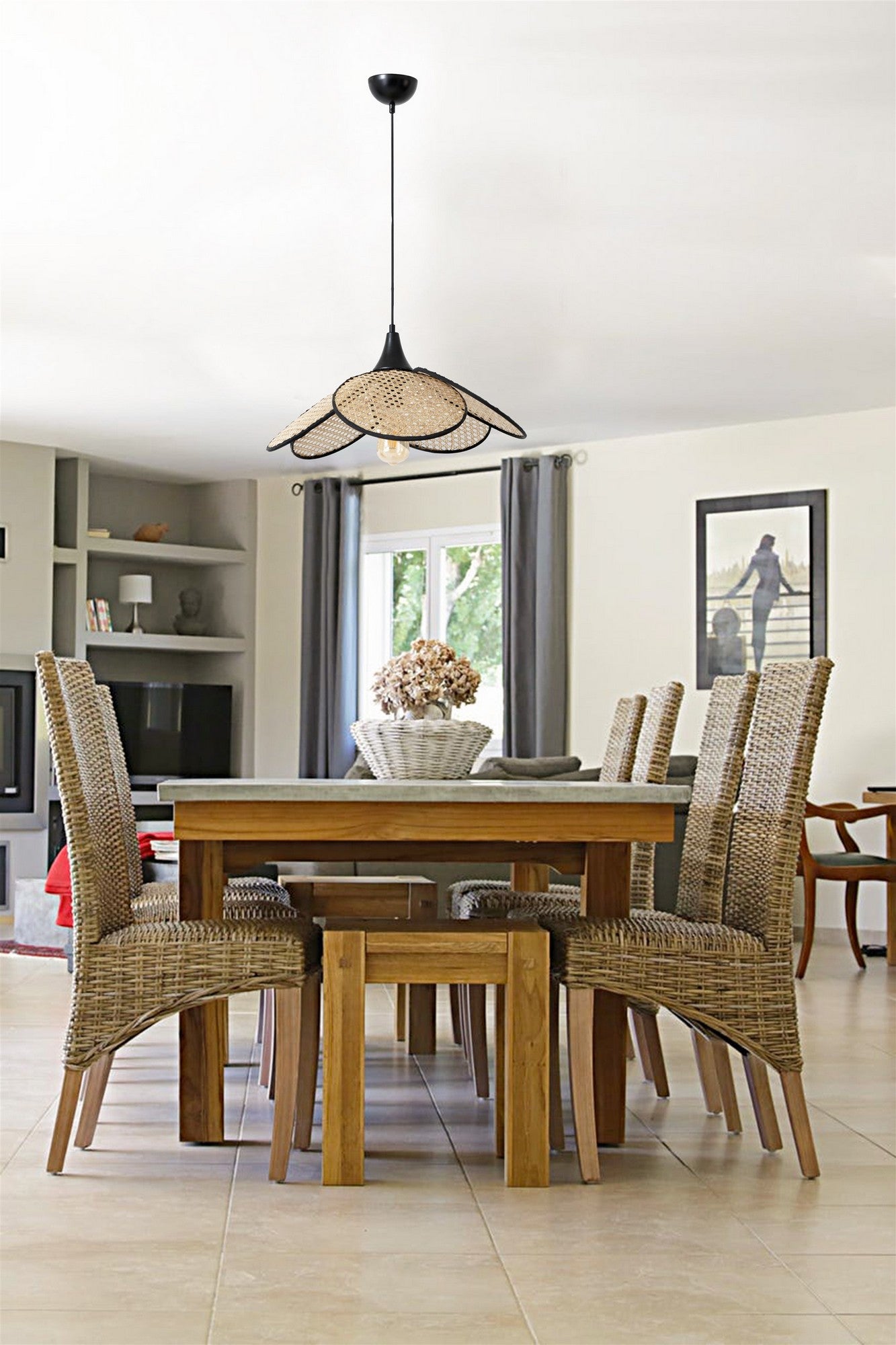 Candeeiro de Teto – 45 cm – Fumaça e Bege – Metal