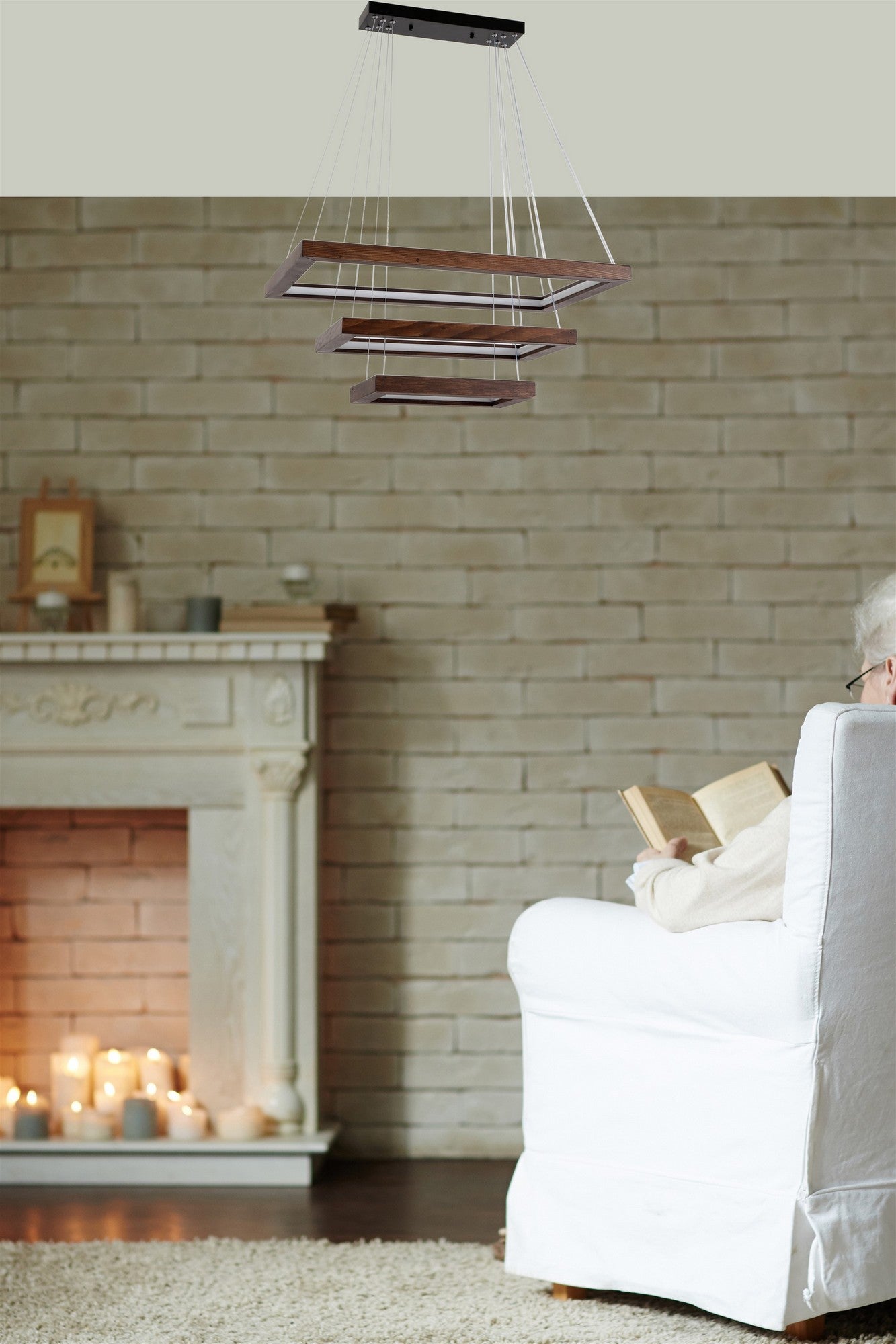 Candeeiro de Teto – 70 x 45 cm, 50 x 30 cm, 35 x 20 cm – Nogueira – Metal