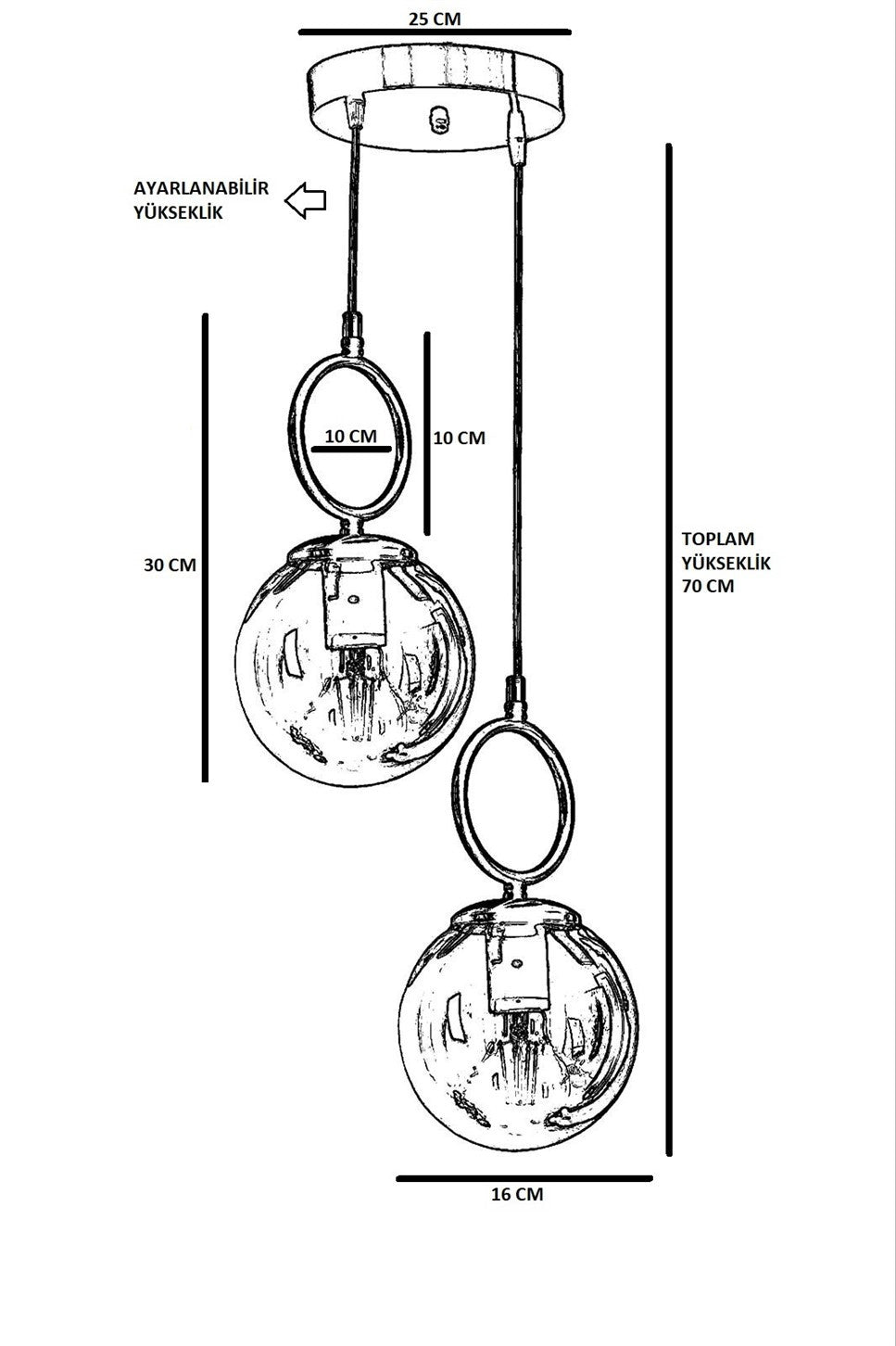 Candeeiro de Teto – 70 cm x 25 cm – Preto – Metal
