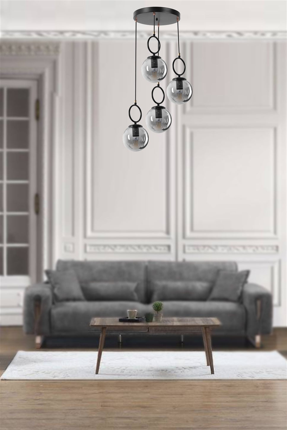 Candeeiro de Teto – 70 cm x 30 cm – Preto – Metal