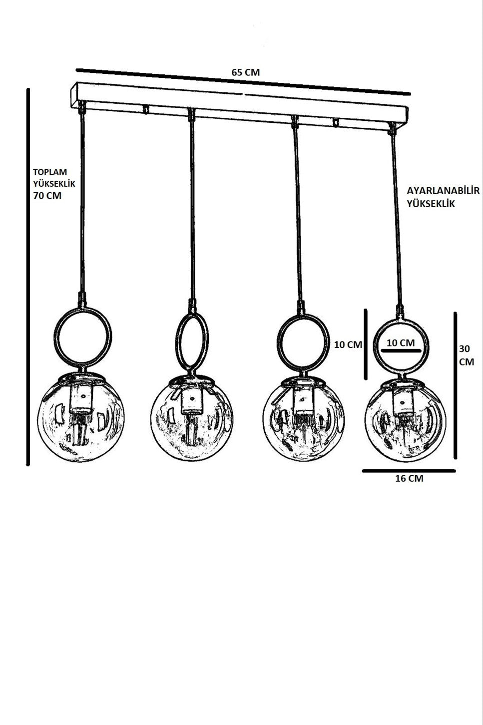 Candeeiro de Teto – 65 cm x 16 cm x 70 cm – Preto – Metal