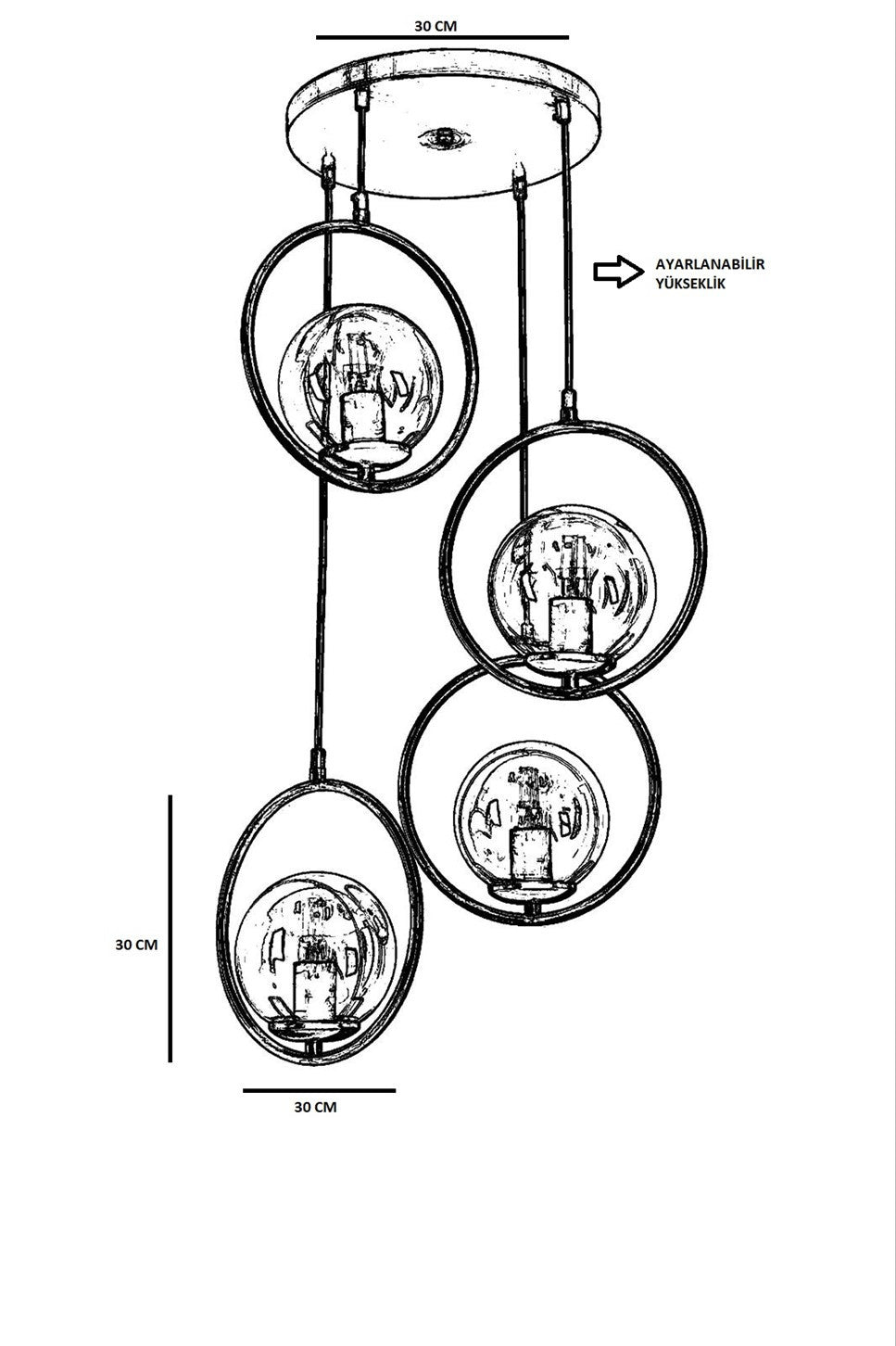 Candeeiro de Teto – 70 cm altura – 30 cm diâmetro – metal