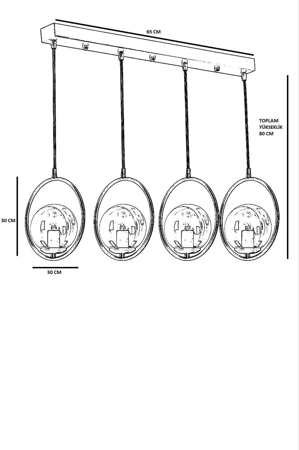 Candeeiro de Teto – 65 cm x 30 cm x 70 cm – Preto – Metal
