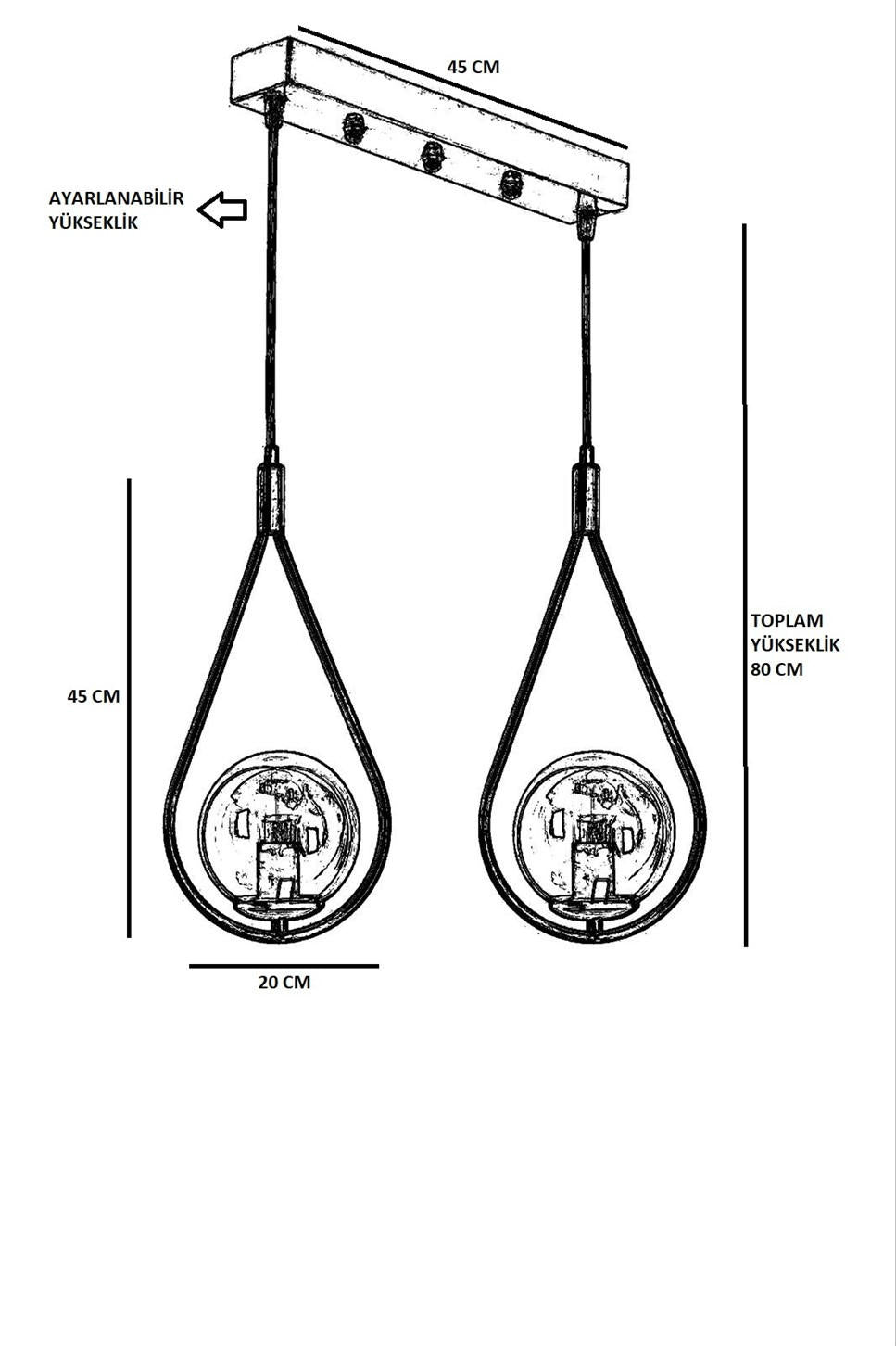 Candeeiro de Teto – 45 cm x 20 cm x 70 cm – Cobre – Metal