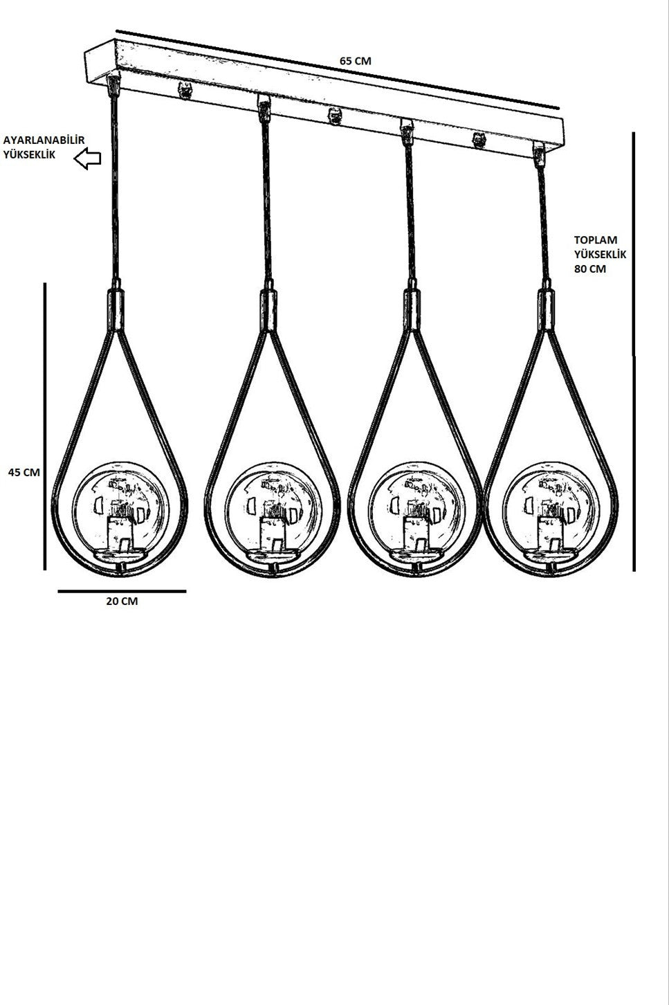 Candeeiro de Teto – 65 cm – Cobre – Metal