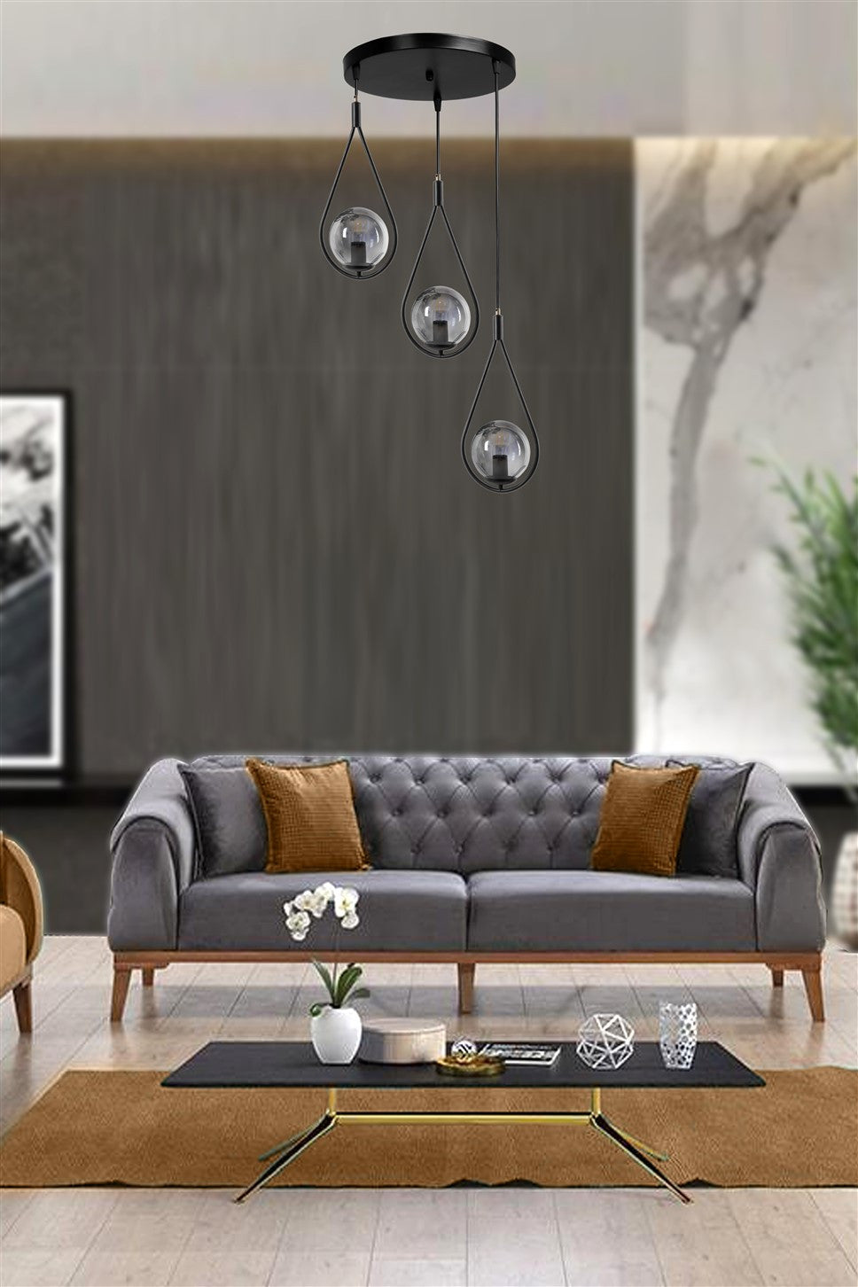 Candeeiro de Teto – 70 cm altura – 30 cm diâmetro – metal