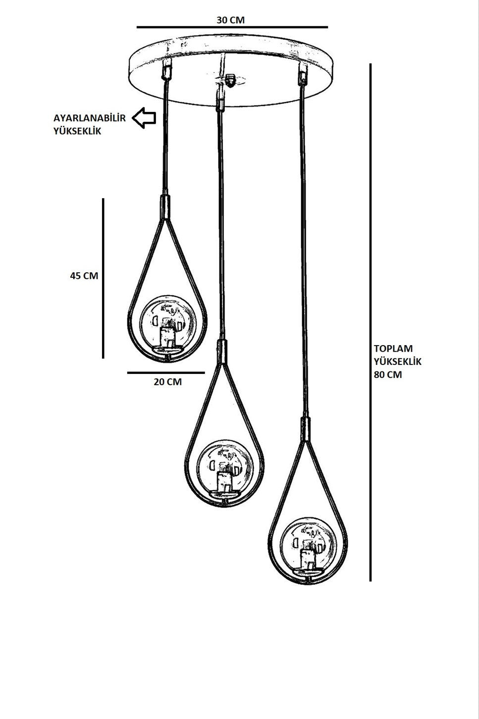 Candeeiro de Teto – 70 cm altura – 30 cm diâmetro – metal