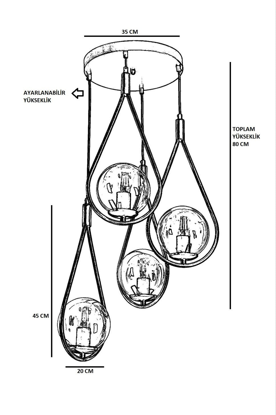 Candeeiro de Teto – 70 cm x 30 cm – Preto – Metal
