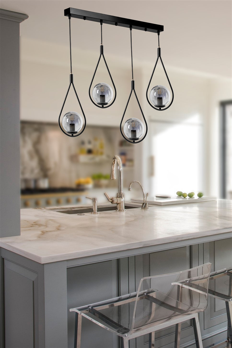 Candeeiro de Teto – 65 cm x 20 cm x 70 cm – Preto – Metal