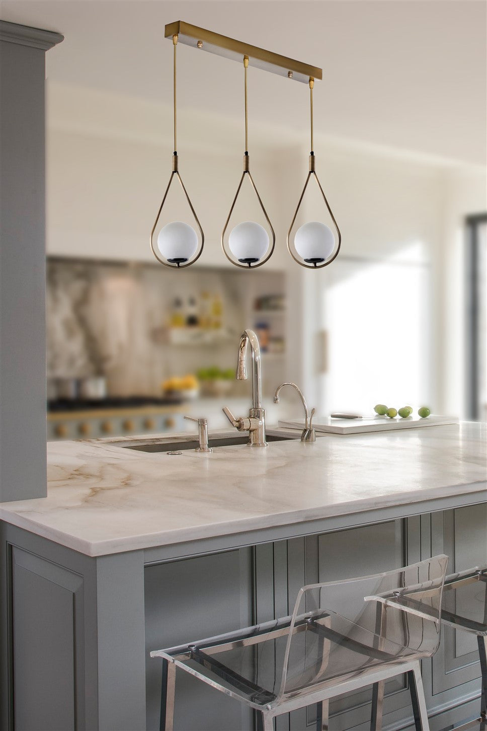 Candeeiro de Teto – 55 cm x 20 cm x 70 cm – Branco e Cobre – Metal