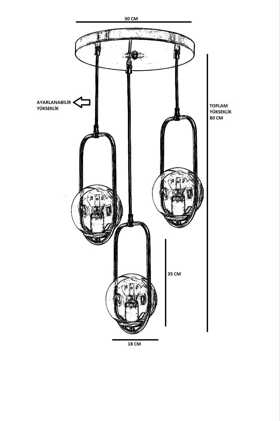 Candeeiro de Teto – 70 cm x 30 cm – Cobre – Metal