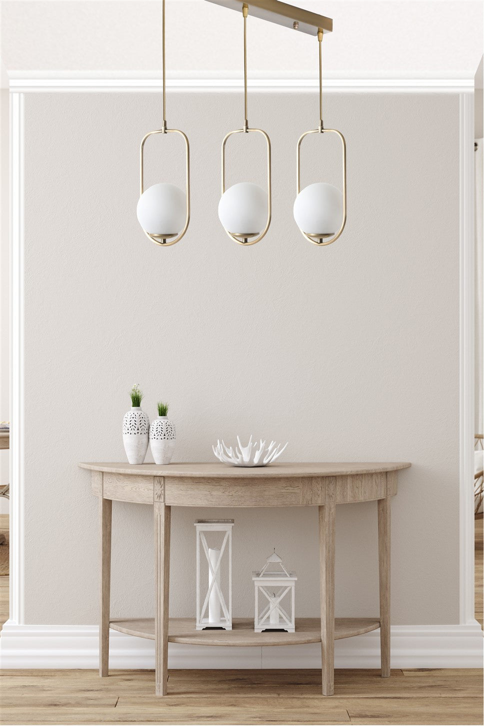 Candeeiro de Teto – 55 cm x 18 cm x 70 cm – Branco e Cobre – Metal