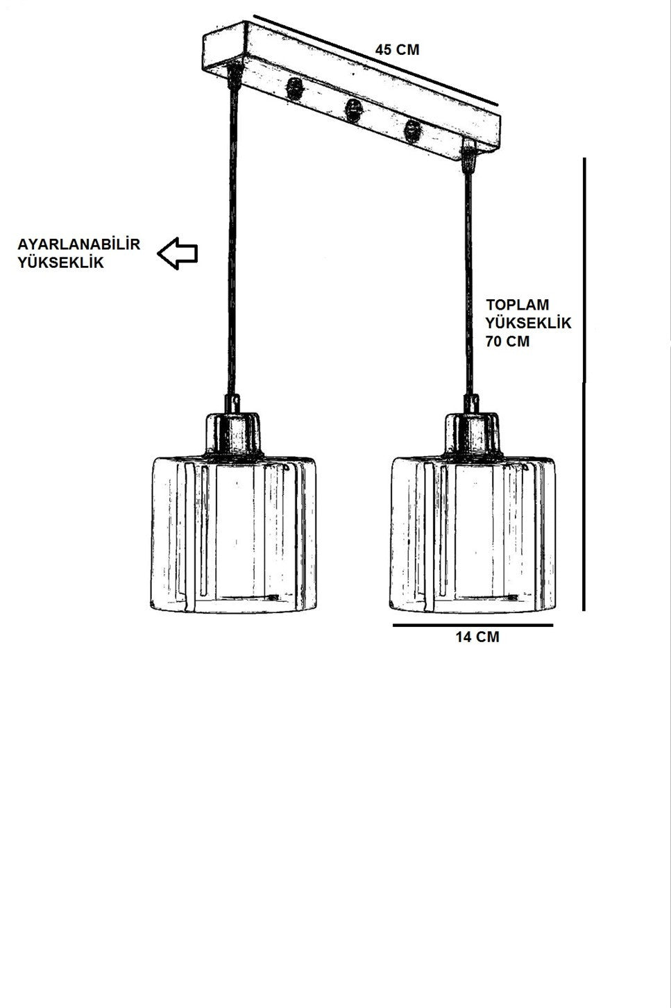 Candeeiro de Teto – 45 cm x 14 cm x 70 cm – Cobre – Metal