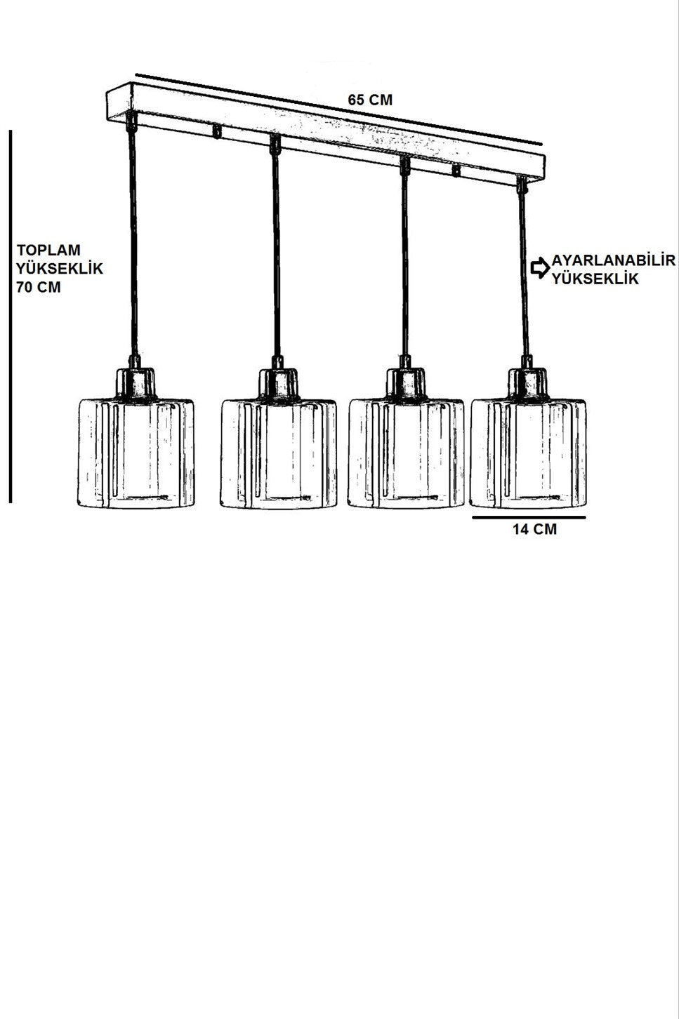 Candeeiro de Teto - 65 cm x 14 cm x 70 cm - Cobre - Metal
