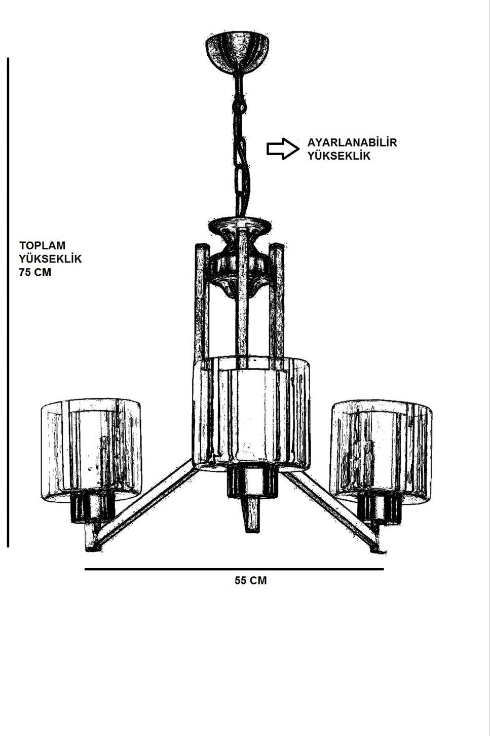 Candeeiro de Teto – 55 cm diâmetro – Preto e Cobre – Metal