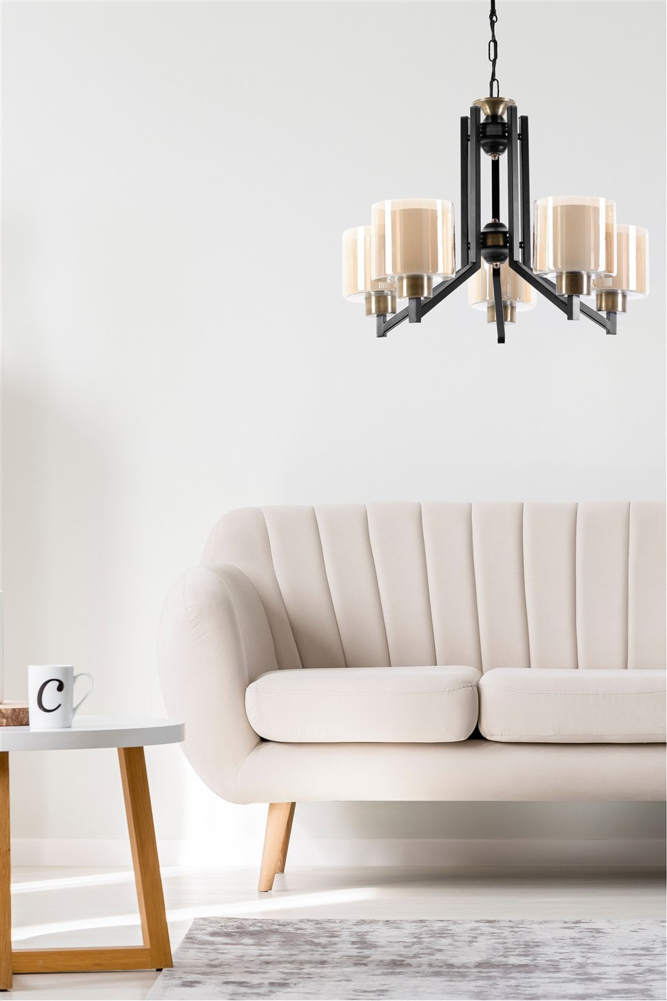 Candeeiro de Teto – 60 cm – Preto e Cobre – Metal