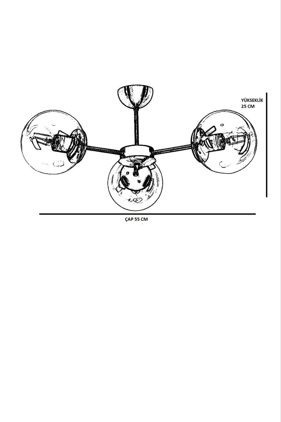 Candeeiro de Teto – 55 cm – 25 cm – Metal