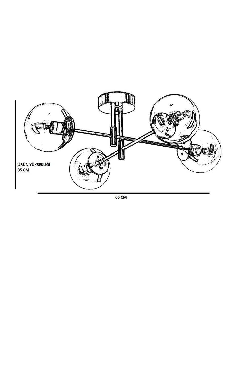Candeeiro de Teto – 65 cm – 35 cm – Metal