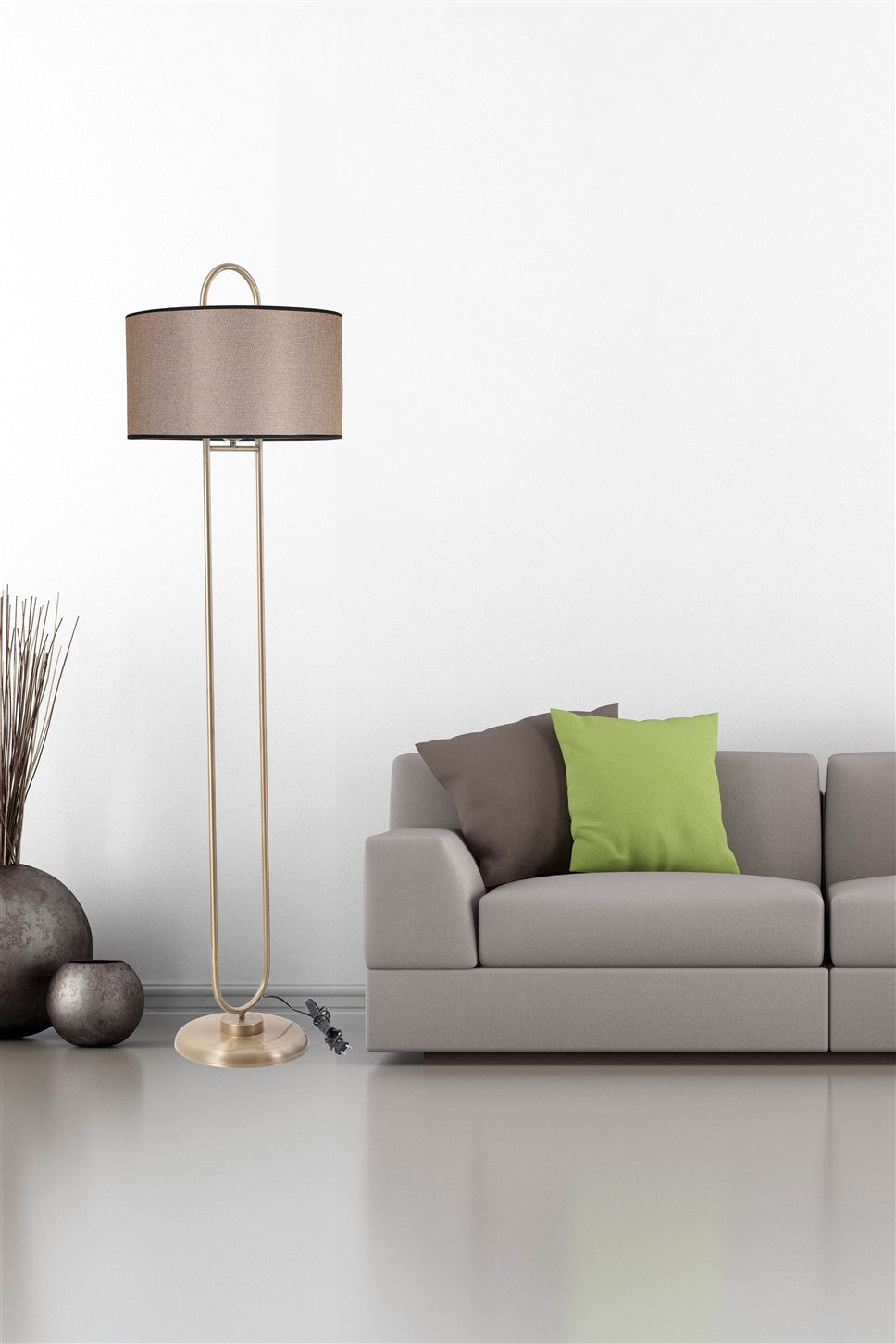 Candeeiro de Pé – 170 cm – Bege, Preto, Bronze – Metal