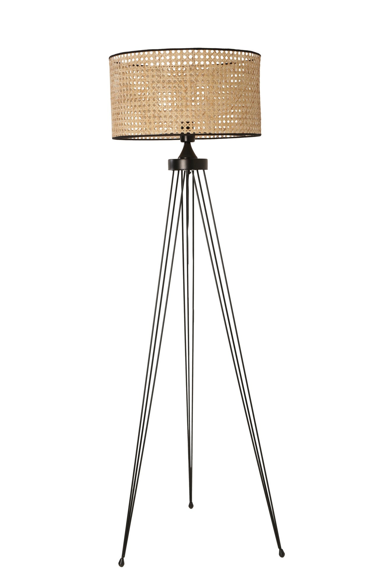 Candeeiro de Pé – 155 cm – Preto – Metal e Rattan