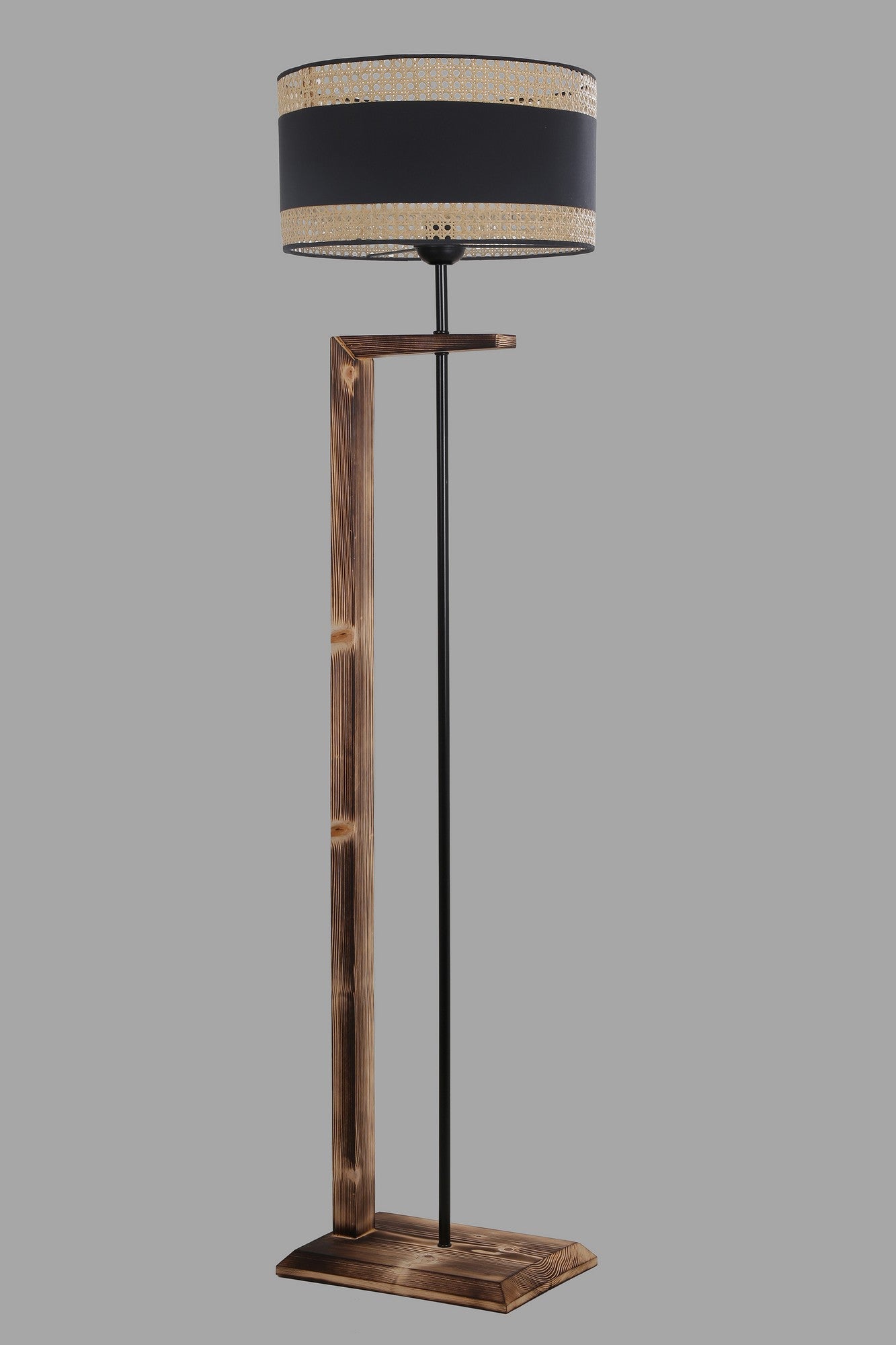 Candeeiro de Pé – 165 cm – Cobre – Madeira e Tecido
