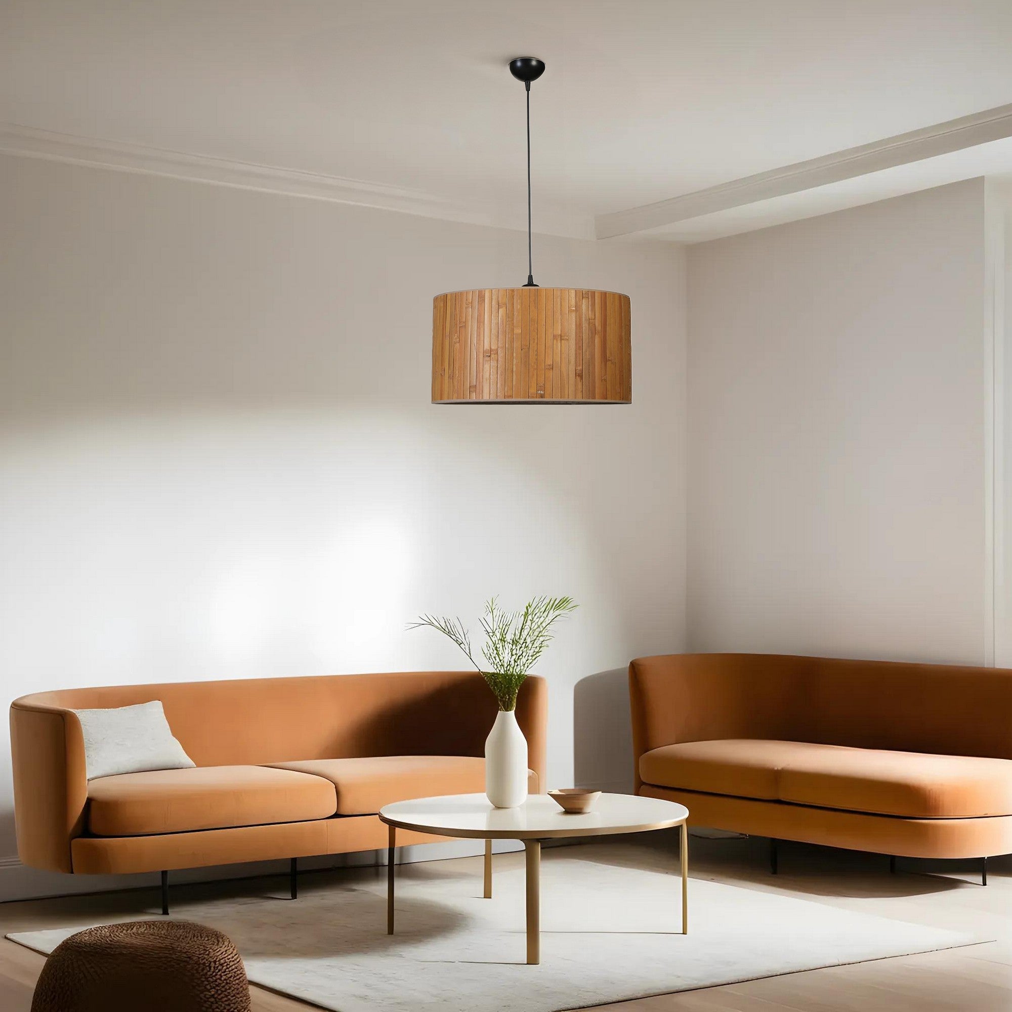 Candeeiro de Teto – 45 cm diâmetro – Nogueira e Preto – Bambu e Metal