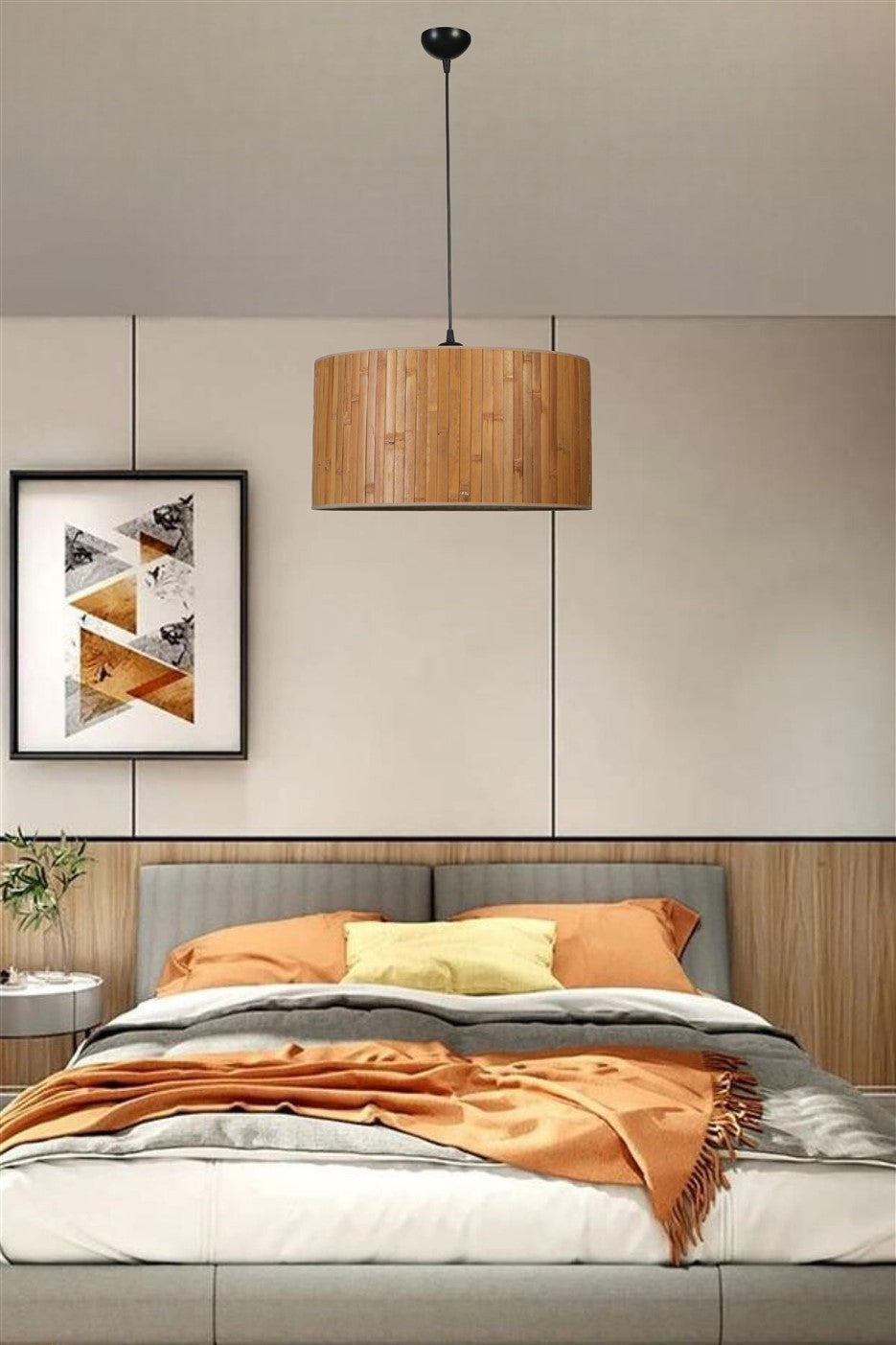 Candeeiro de Teto – 45 cm diâmetro – Nogueira e Preto – Bambu e Metal