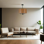 Candeeiro de Teto – 45 cm – Nogueira e Preto – Metálico e Bambu