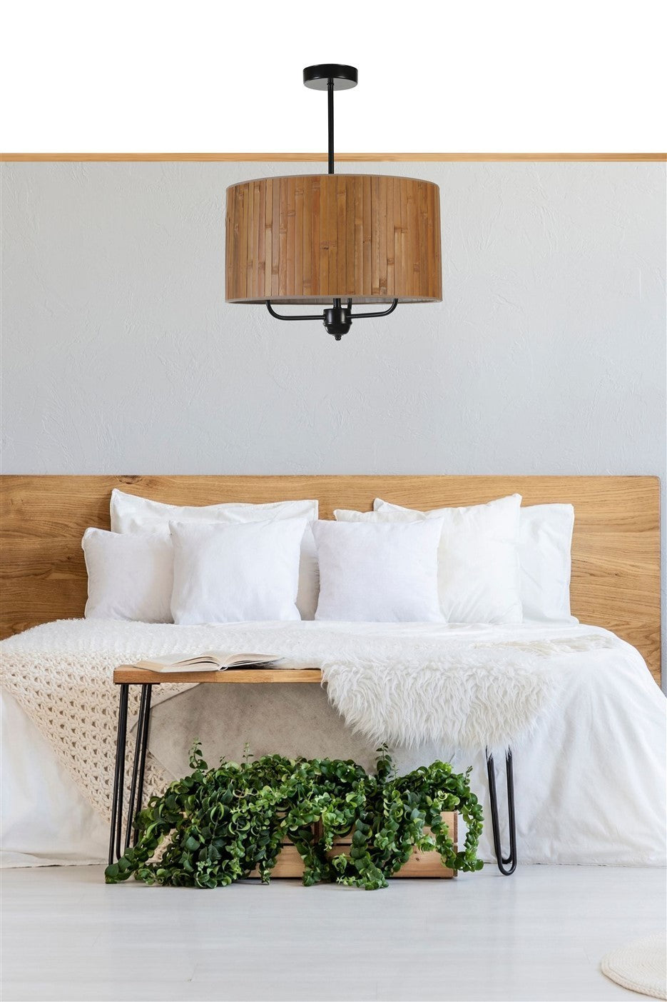 Candeeiro de Teto – 45 cm – Nogueira e Preto – Metálico e Bambu