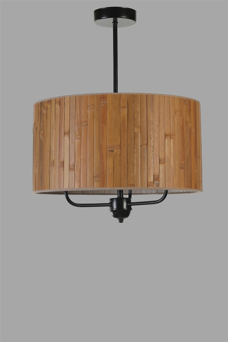 Candeeiro de Teto – 45 cm – Nogueira e Preto – Metálico e Bambu