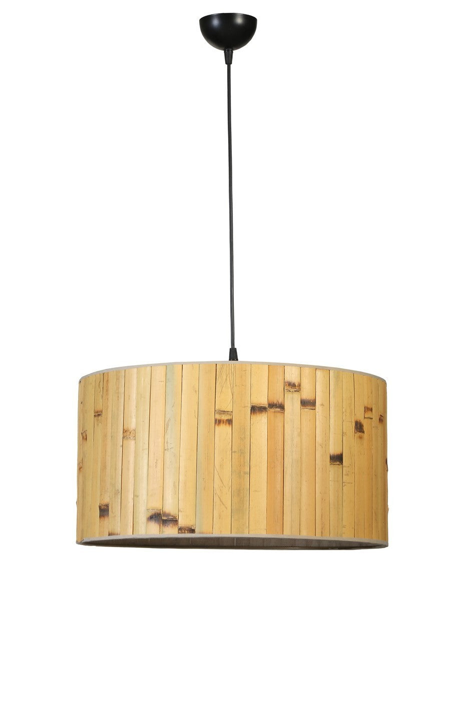 Candeeiro de Teto – 45 cm – Carvalho e Preto – Metal e Bambu