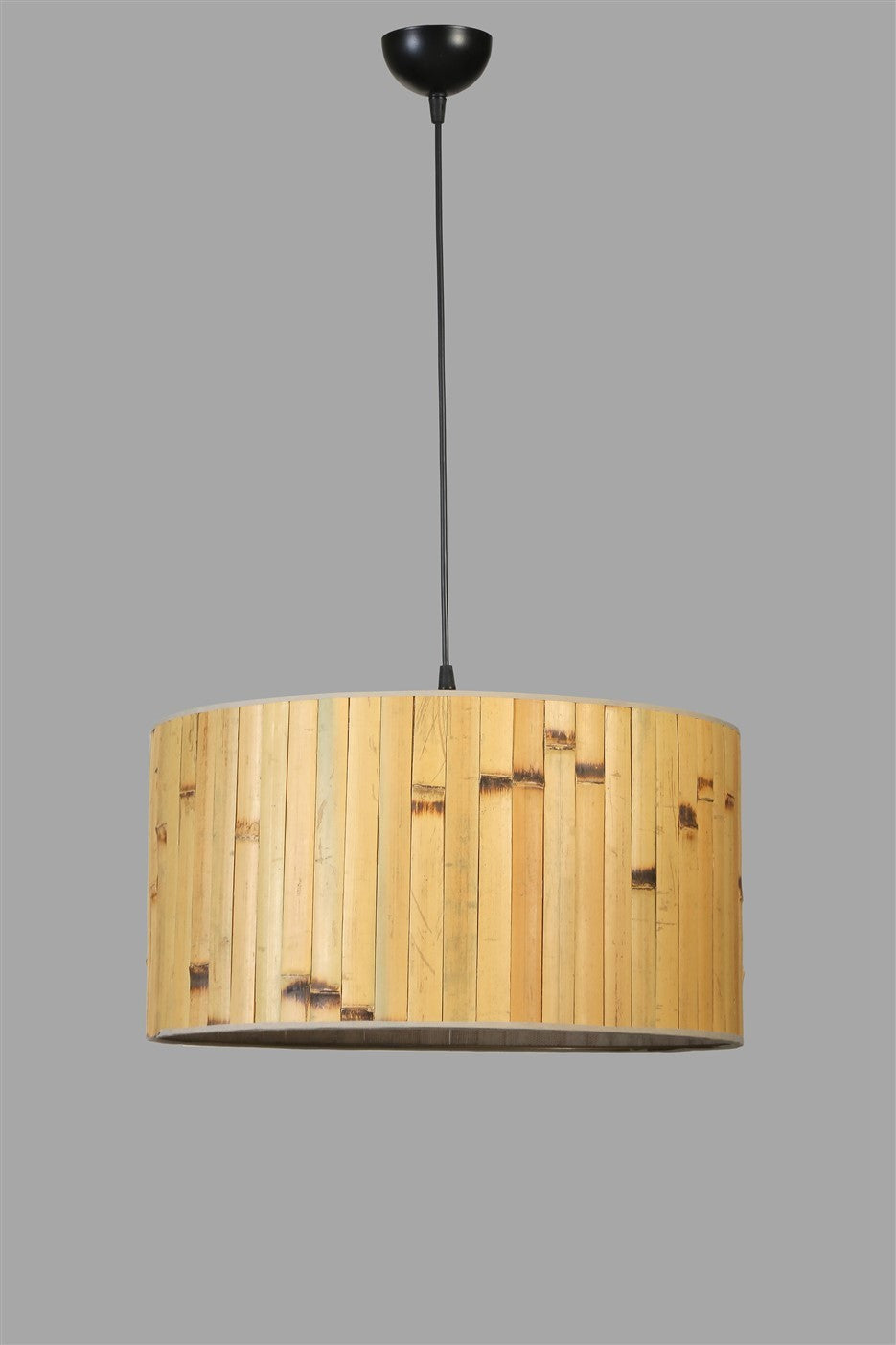 Candeeiro de Teto – 45 cm – Carvalho e Preto – Metal e Bambu