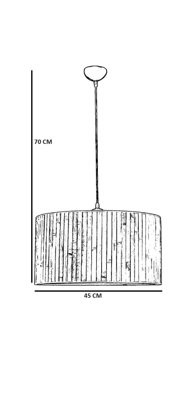 Candeeiro de Teto – 45 cm – Carvalho e Preto – Metal e Bambu
