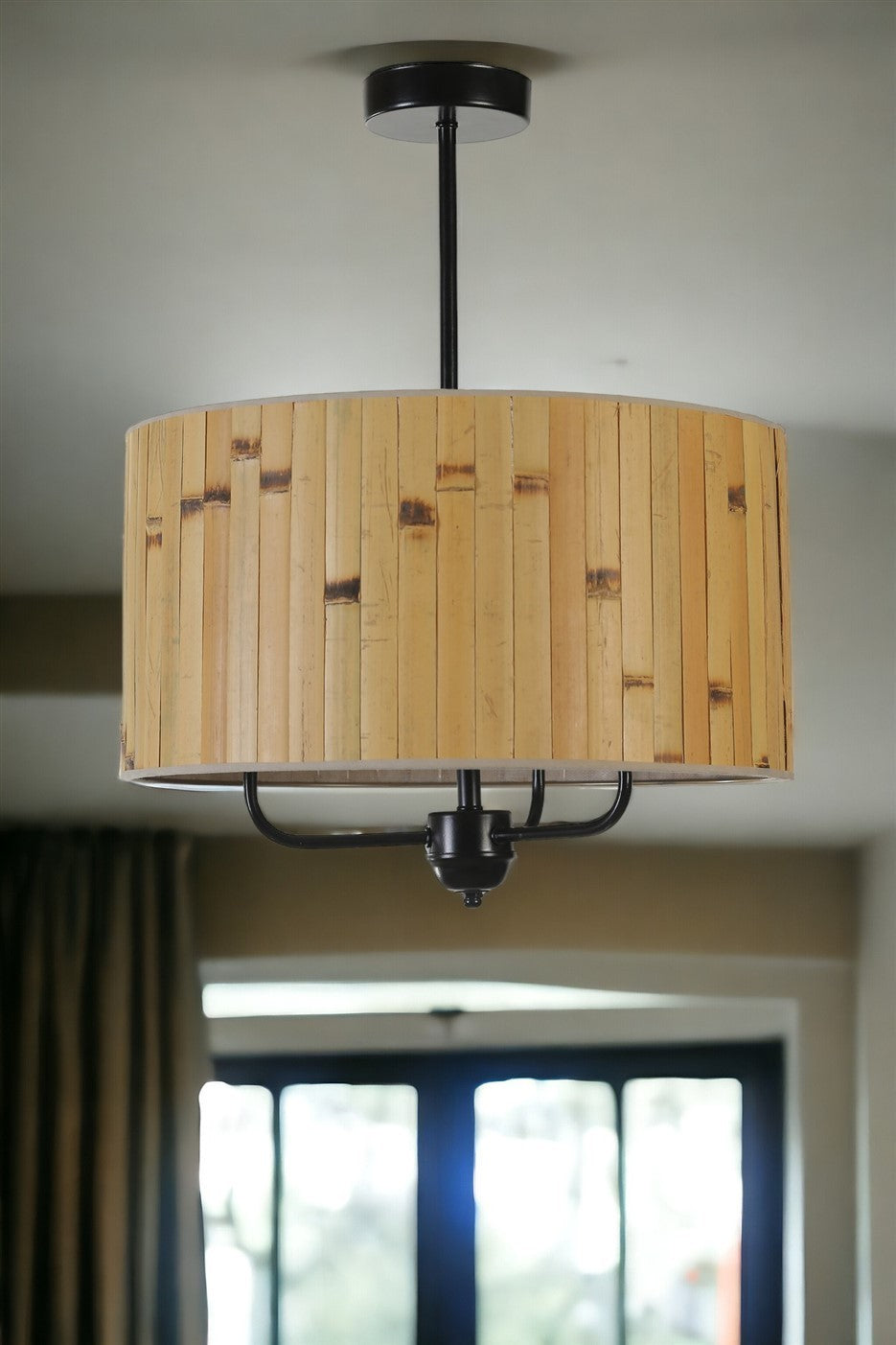 Candeeiro de Teto – 45 cm – Carvalho e Preto – Metal