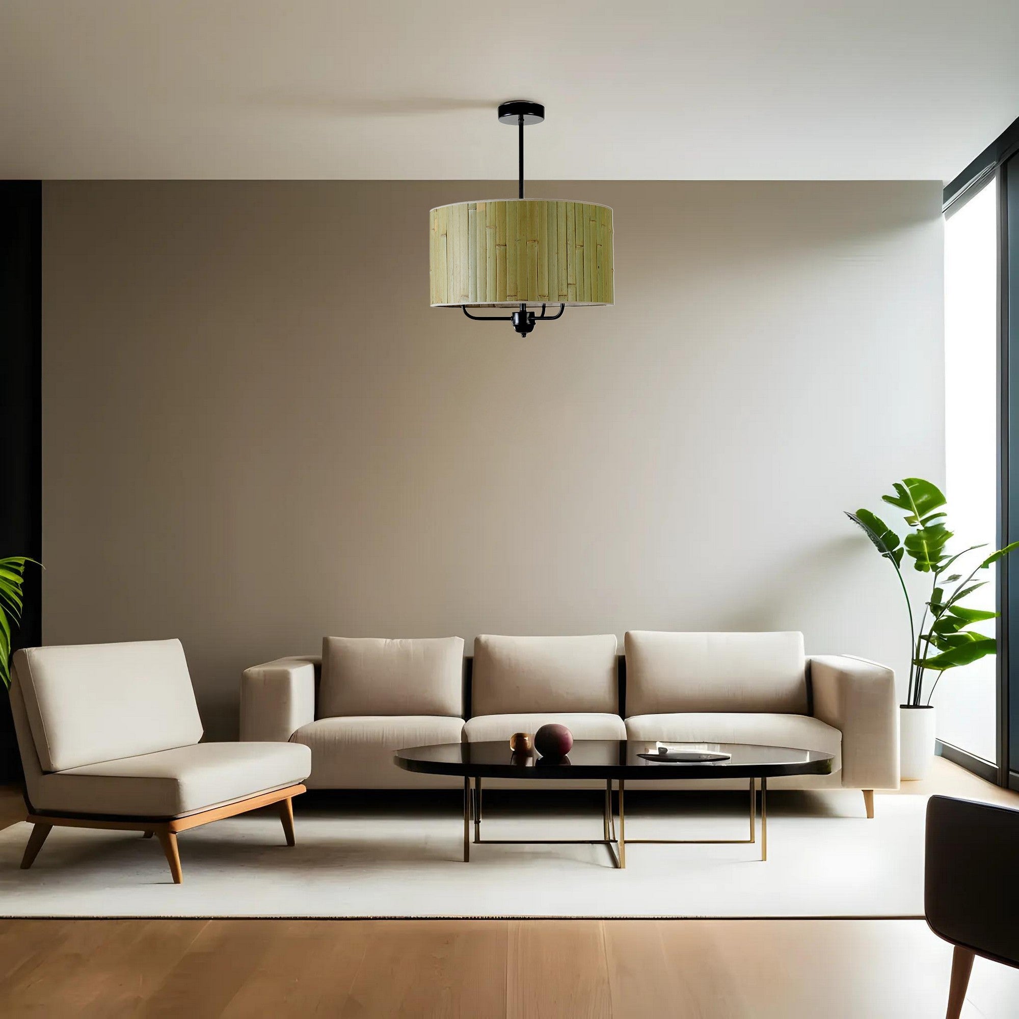 Candeeiro de Teto – 45 cm – Verde e Preto – Bambu e Metal