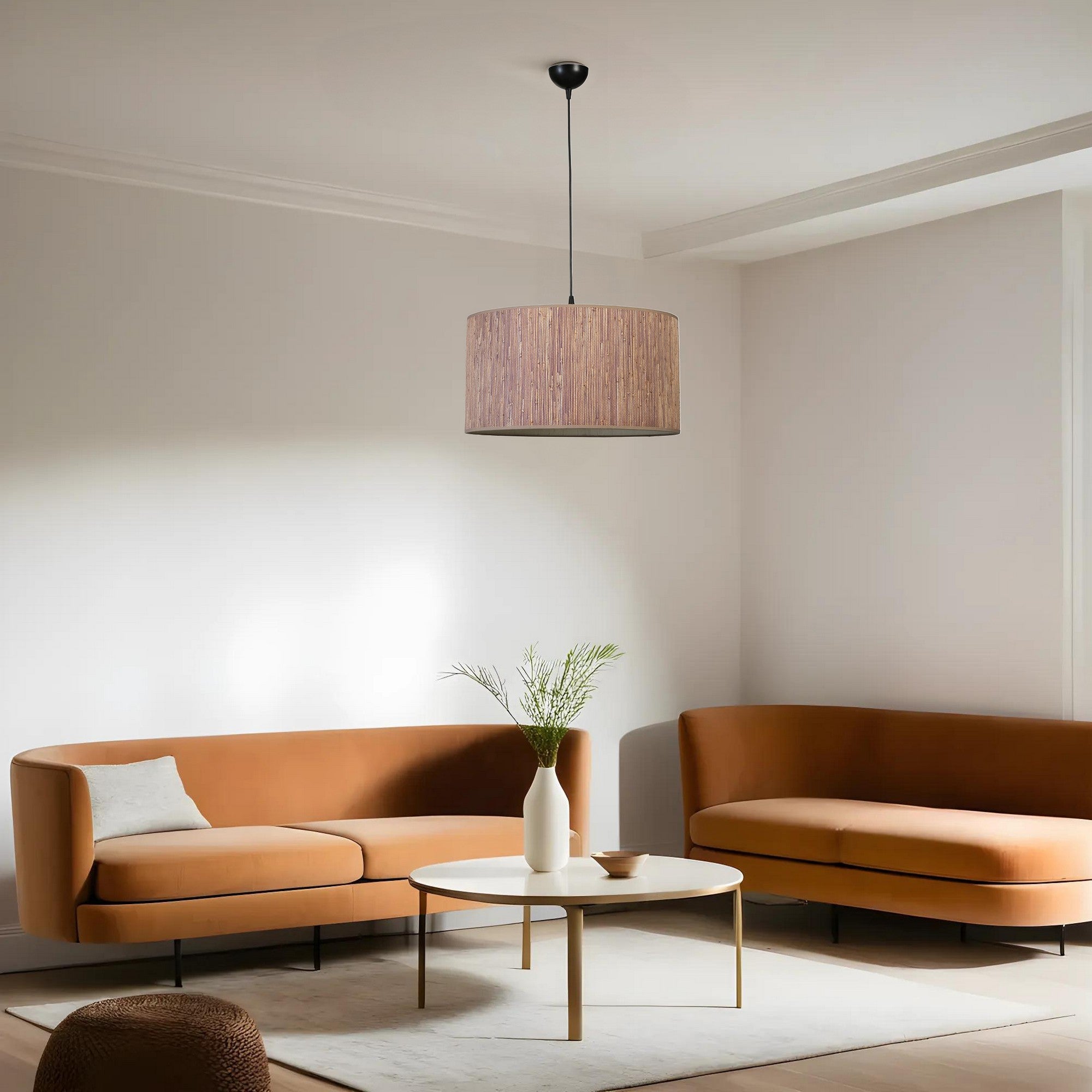 Candeeiro de Teto – 45 cm – Marrom e Preto – Metal e Bambu