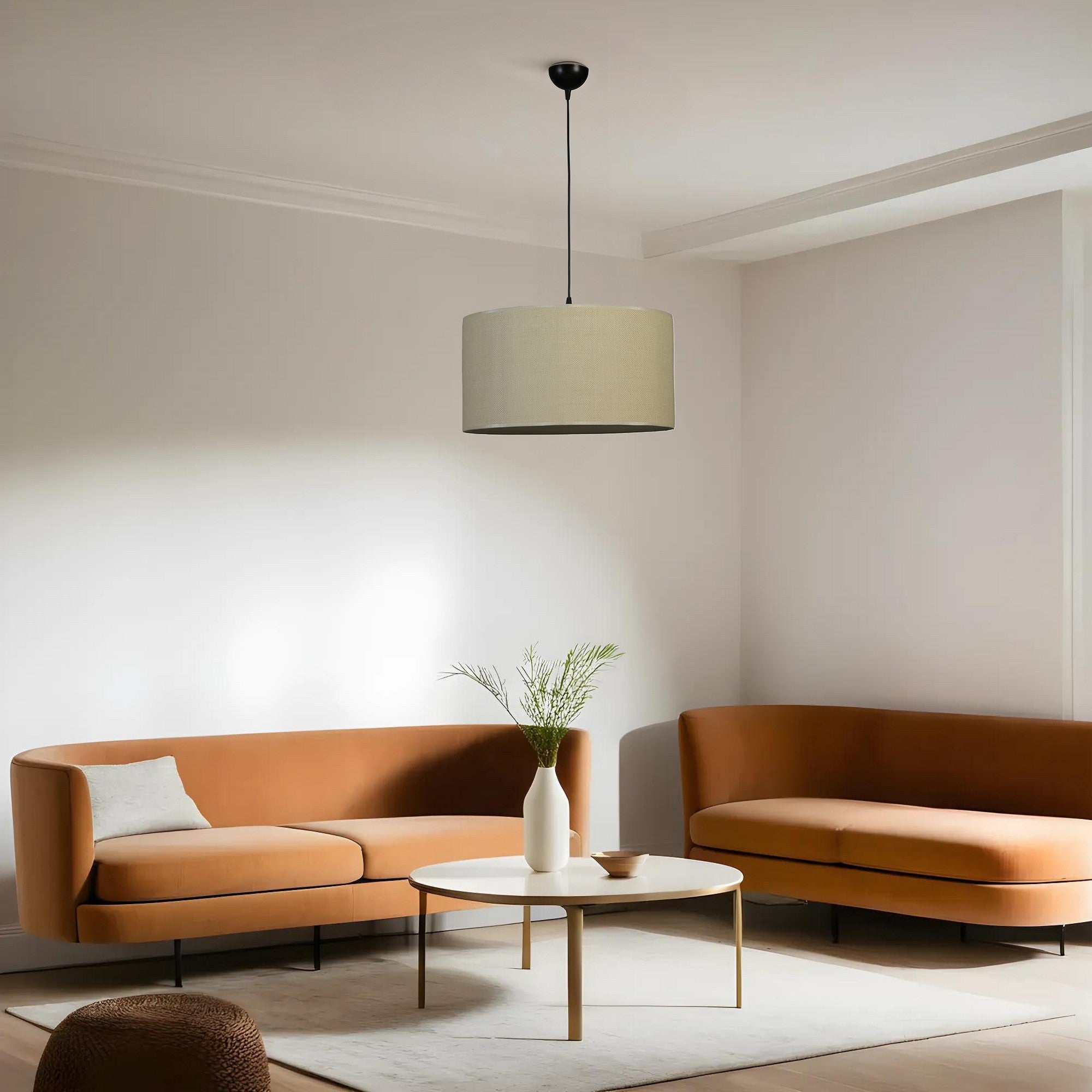 Candeeiro de Teto – 45 cm – Bege e Preto – Metal e Bambu