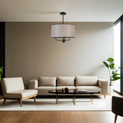 Candeeiro de Teto – 45 cm – Bege e Preto – Metal e Bambu