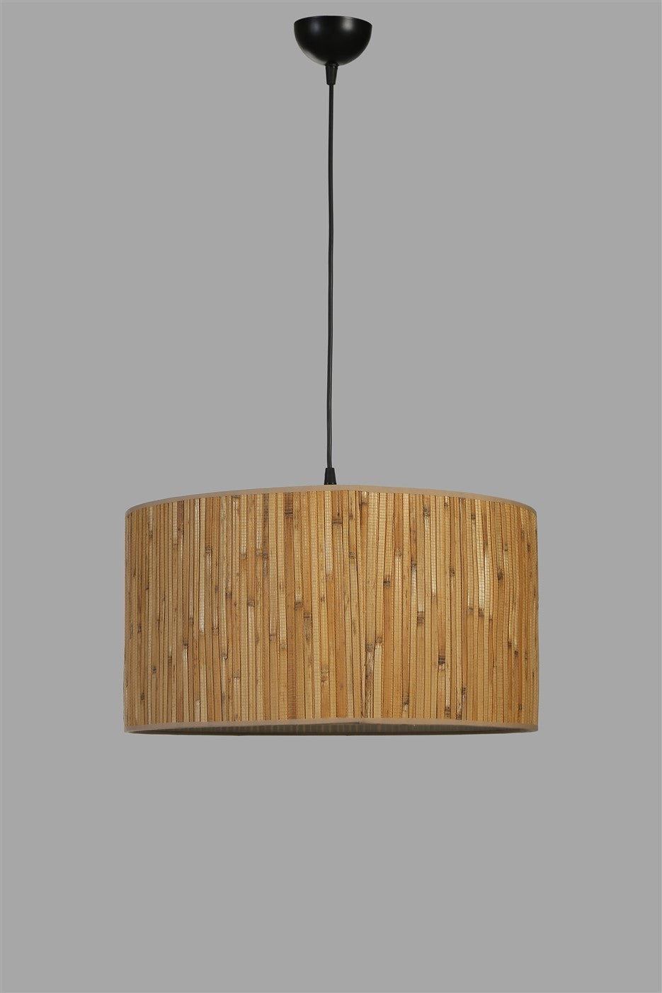 Candeeiro de Teto – 45 cm – Madeira e Preto – Metal e Bambu