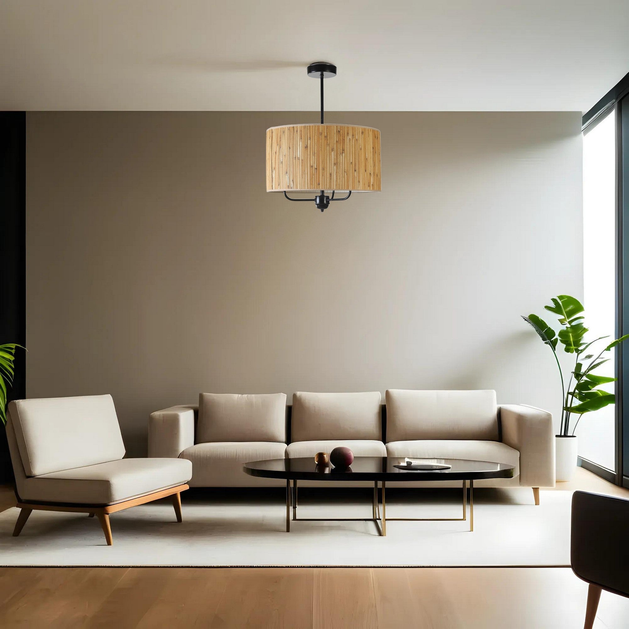 Candeeiro de Teto – 45 cm – Preto – Bambu e metal