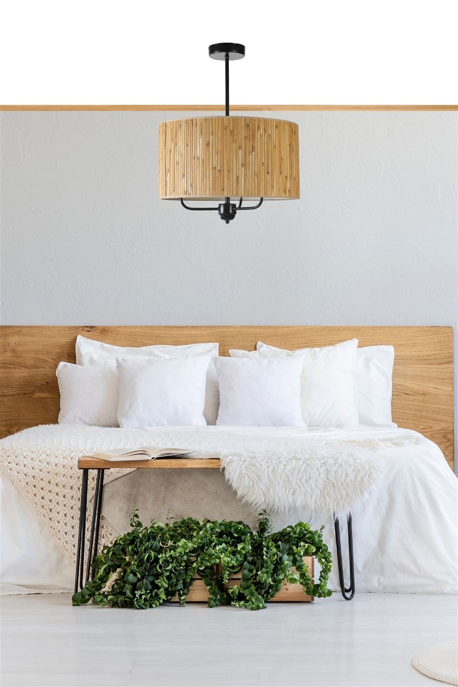 Candeeiro de Teto – 45 cm – Preto – Bambu e metal