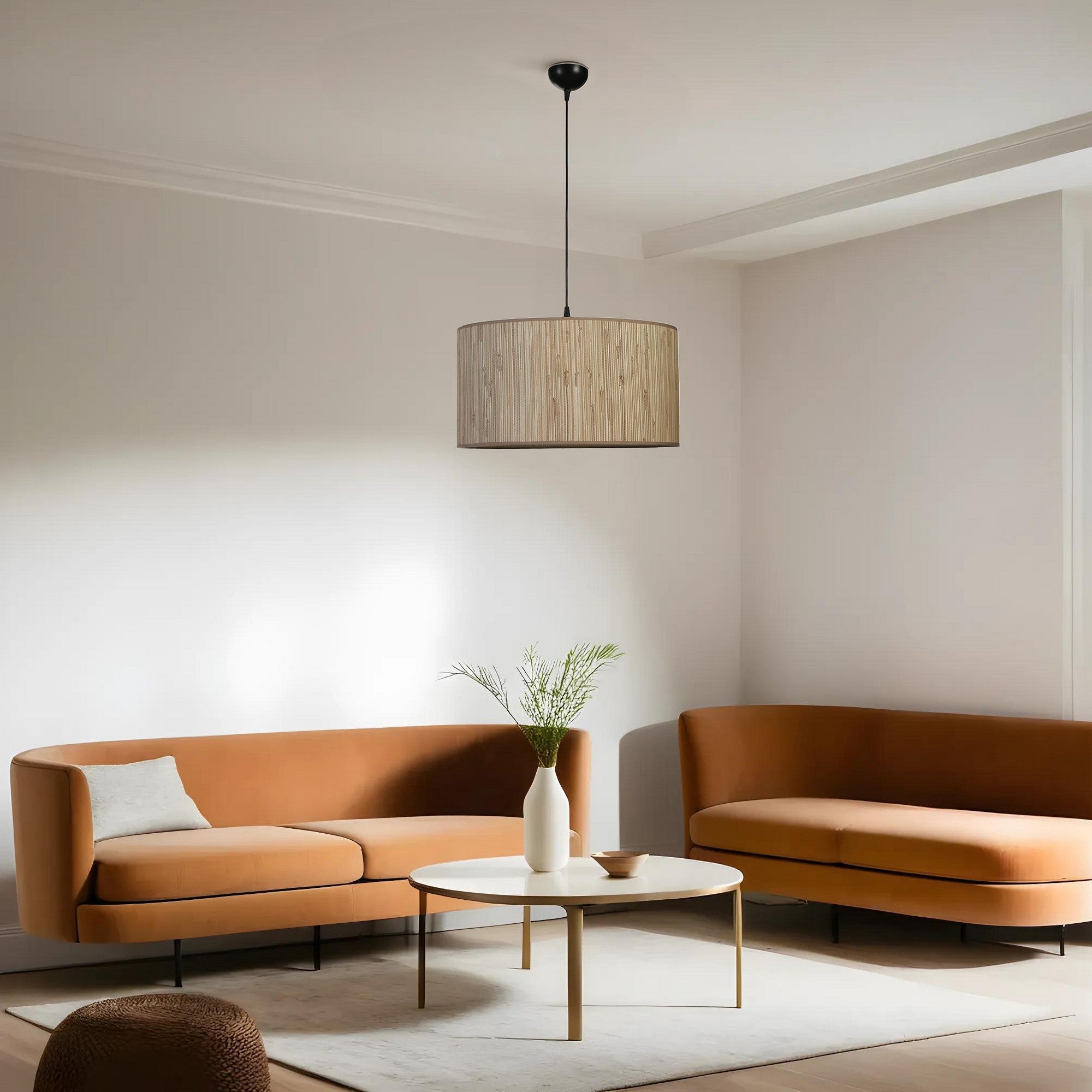 Candeeiro de Teto – 45 cm – Carvalho e Preto – Metal e Bambu