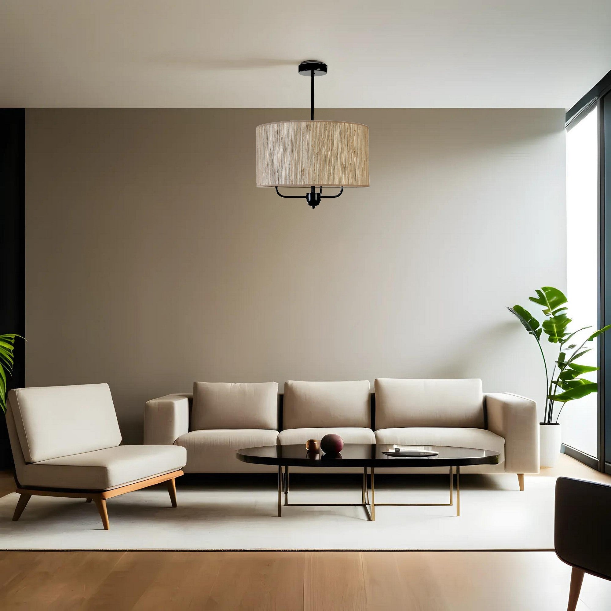 Candeeiro de Teto – 45 cm – Carvalho e Preto – Metal