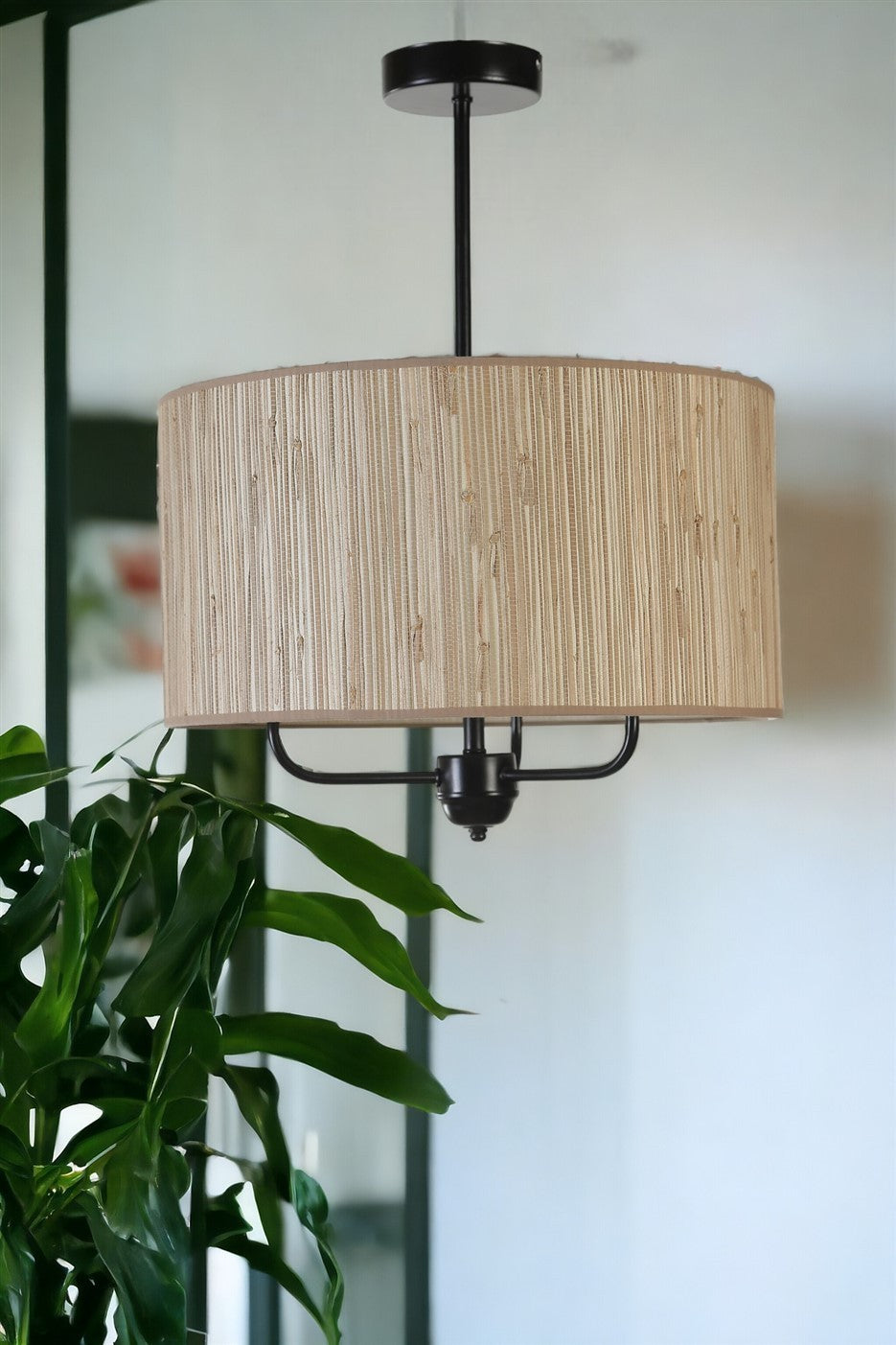 Candeeiro de Teto – 45 cm – Carvalho e Preto – Metal