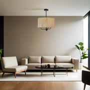 Candeeiro de Teto – 45 cm – Carvalho e Preto – Metal e Bambu